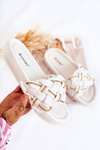 Women's Leather Slippers With A Chain White Soline
