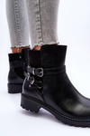 Women's Leather Boots With Straps Black Minks