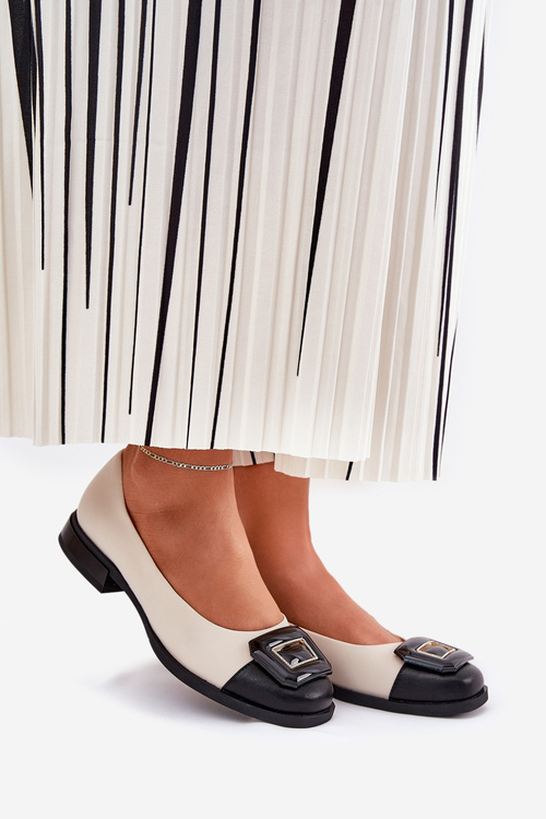 Leather Ballet Flats With Decoration D&A MK51-059 Beige