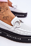 Classic Openwork Leather Moccasins With Decoration White Rendy