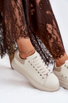 Damskie Sneakersy Skóra Naturalna Platforma Beżowe GOE RR2N4004