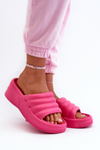 Lightweight Women's Foam Wedge Sandals On Cork And Platform Fuchsia Tendrea