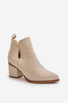 Embellished Women's Heeled Boots with Pointed Toes Beige Fararia