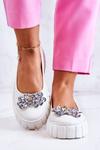 Leather Ballerinas On A Platform With A Ornament White Ladette 