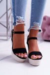 Ladies' Platform Platform Sandals Linen Black Liviana