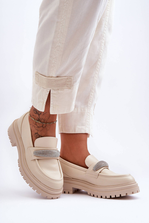 Ornamented Leather Moccasins Beige Aricka