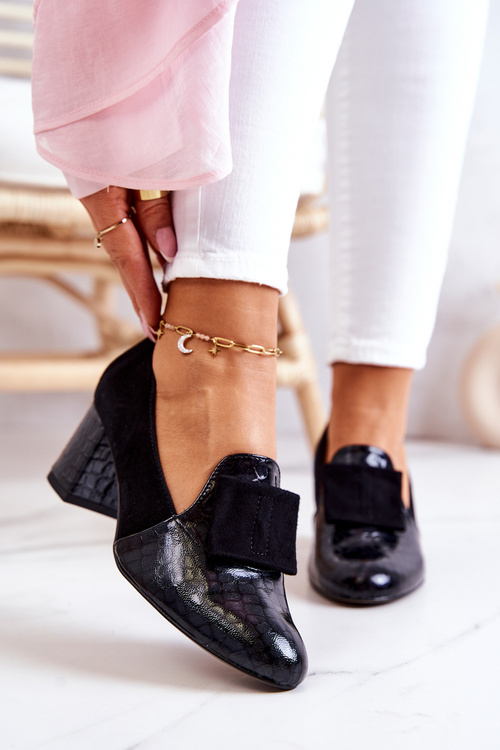 Suede Snakeskin Pumps Black Diana