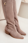 Leather Suede Cowboy Boots Insulated Zazoo 4224 Cappuccino