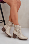 Perforated Ankle Boots With Block Heel Gold Nurissa