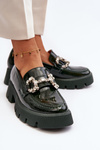 Women's Patent Loafers with Decoration Dark Green Arsaba