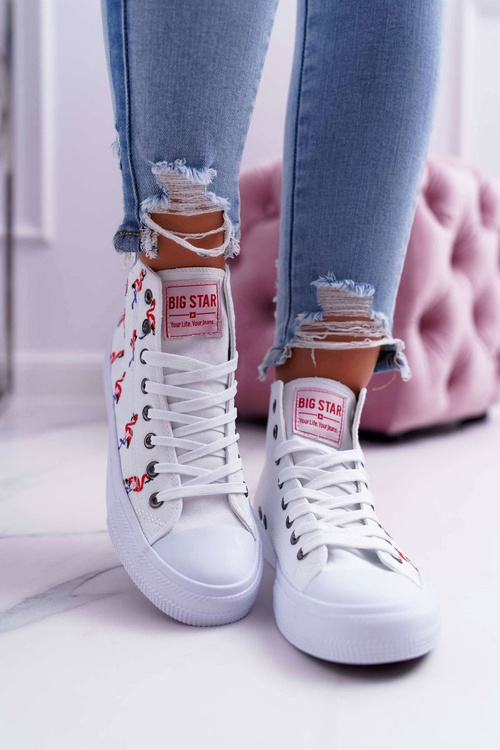 Damskie Trampki Wysokie Flamingi Big Star Białe DD274660