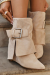 Platform ankle boots with turned-up shaft and buckle eco suede beige Vortinia