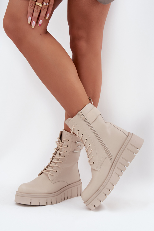 Womens Platform Ankle Boots With Decorative Detail Insulated Light Beige Lyrana
