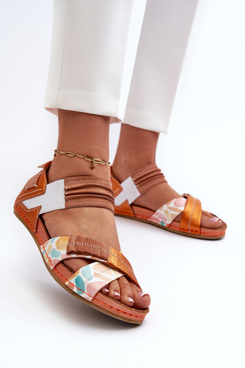 Leather Sandals with Elastic Maciejka 03375-26 Orange