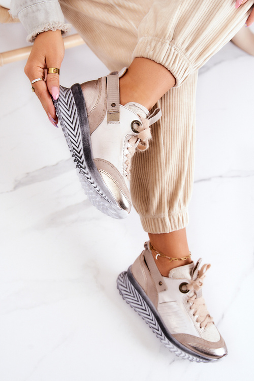 Women's Leather Maciejka 04916-19 Beige Sneakers