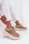 Damskie Sneakersy Masywna Platforma Cyrkonie I Futerko Beżowe Zarika