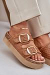 Sandals With Weaving And Buckles On A Massive Platform Camel Aralissea