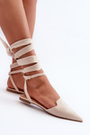Lace-up Ballerina Flats in Faux Suede with Pointed Toes Beige Ellesara