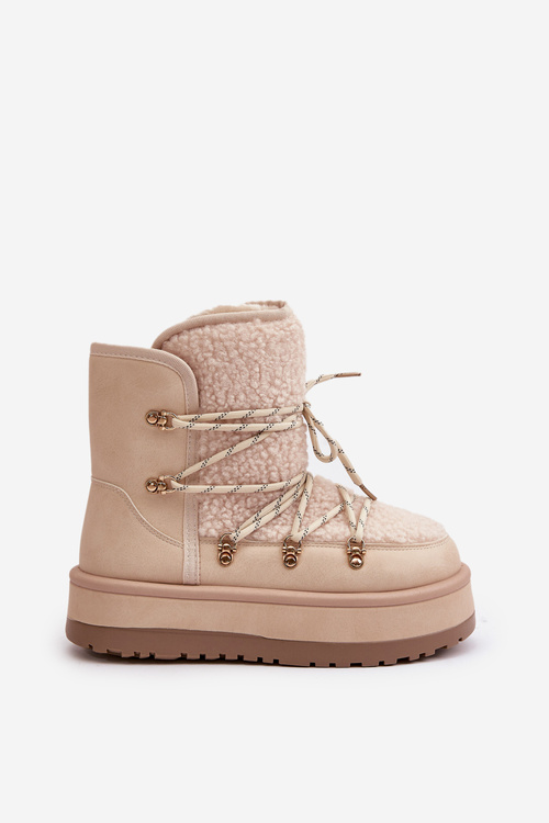 Ladies Platform Snow Boots With Lacing Light Beige Riaviana