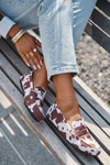 Damskie Mokasyny Loafersy W Łaty Płaskie Brązowo-Białe Soreline