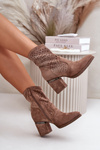 Embellished Women's Heeled Boots Made Of Eco Suede Brown S.Barski HY42-029