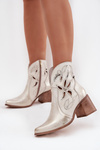 Women's Openwork Boots Made of Natural Leather on Heel Zazoo 3690 Gold Distressed