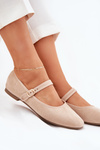Ballet Flats With Strap And Buckle Eco Suede Beige Vikilora