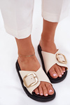 Women's Platform Sandals With Gold Buckle Beige Jovira
