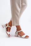 Women's White Faux Leather Block Heel Sandals Leisha