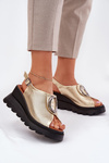 Leather Women's Wedge Sandals With Decoration Artiker 56C0109 Gold