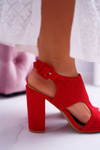 Women's Stiletto Sandals Openwork Suede Red HiBaby