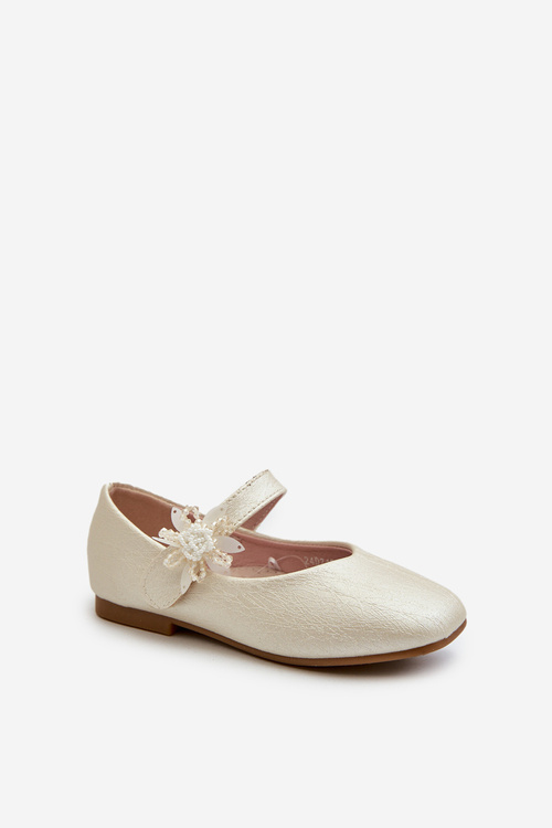 Beige Glittery Children's Ballerina Flats with Velcro Fastening Jeylin