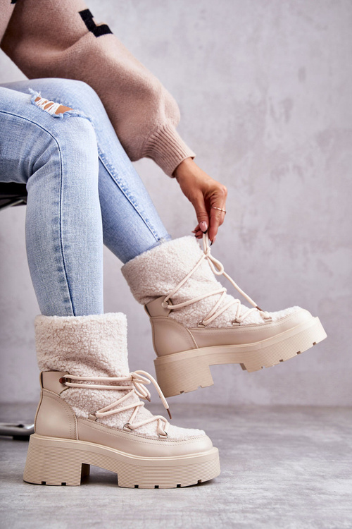 Women's snow boots with sheepskin Beige Sanna
