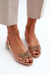 Transparent sandals with low heel with butterfly pink gold D&A MR38-388