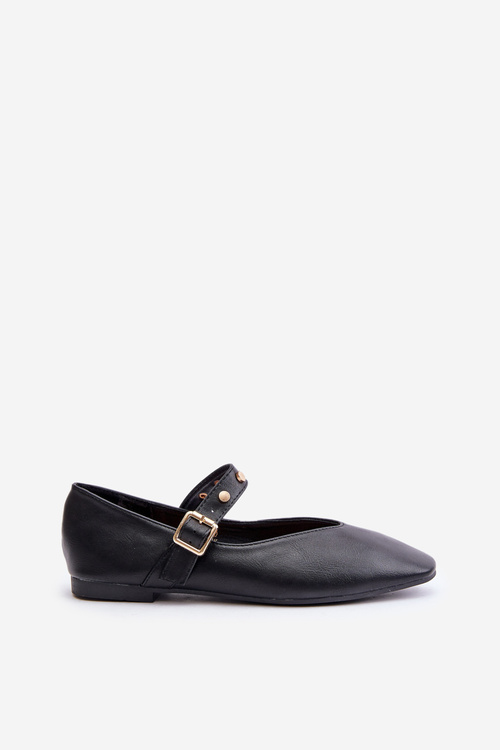 Eco Leather Ballerinas With Strap Black Alcionora