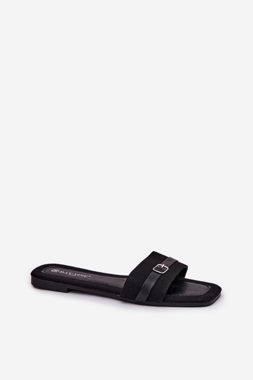 Flat Ladies Slippers With Strap And Buckle Black Zilina