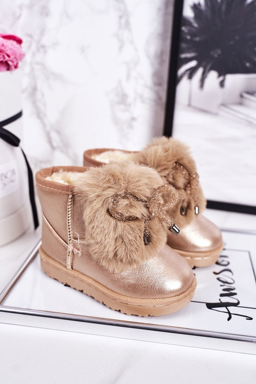 Children's Snow Boots Insulated With Fur Rose Gold Aurora