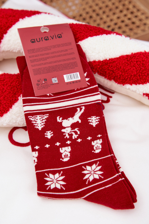 Men's Christmas Socks Cat With Christmas Tree Red