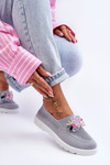 Women's Slip-On Sneakers with Stones Grey Simple