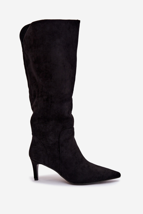 Women High Heel Insulated Ankle Boots With Eco Suede Black Arelisse