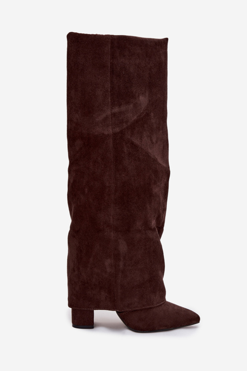 Insulated Women's Boots with Turned Cuff on Heel Eco Suede Chocolate Elivira