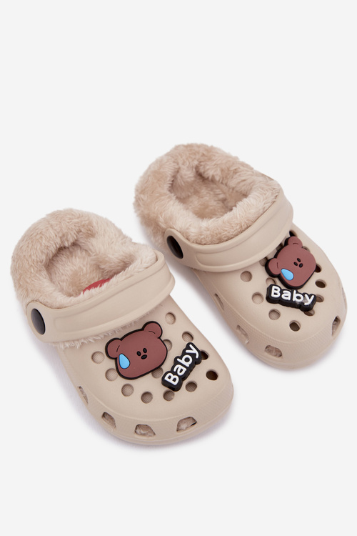 Foam Kids Slippers Lined with Fur and Buckles Khaki Cerelle