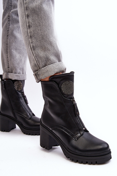 Women's Leather Boots with Rhinestones Black Rosie