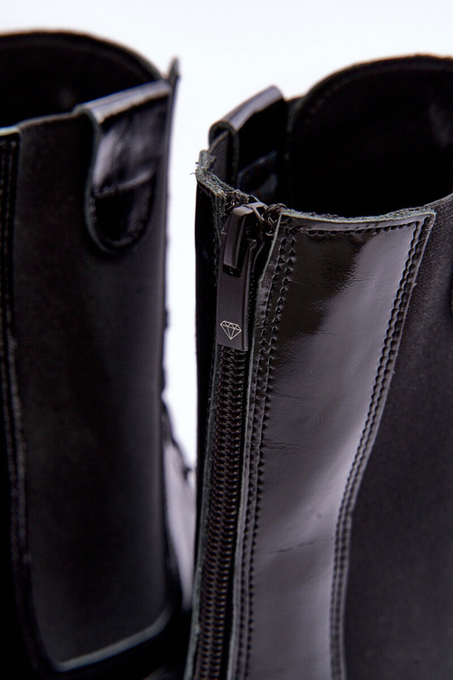 Workery Botki Damskie Sznurowane Skóra Czarne Nicole 2836