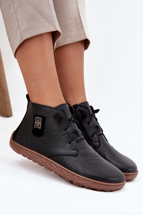 Leather Women's Barefoot Shoes with Decorative Detail Zazoo 30072 Black