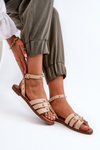 Embellished Women's Flat Sandals in Beige Ianaera