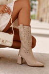Women's Cutout Ankle Boots With Pointed Toes in Beige Faux Suede Nevithra