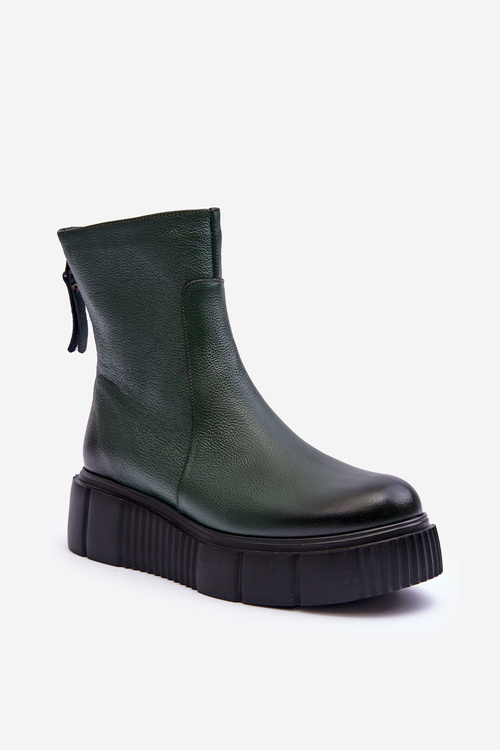 Botki Damskie Skóra Platforma Zielone Zazoo 60369