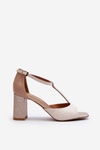 Leather Sandals with Heel Laura Messi 2759 Beige