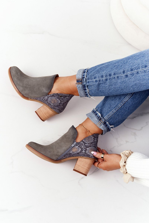 Women’s Leather Boots On Block Heel Maciejka Grey 04492